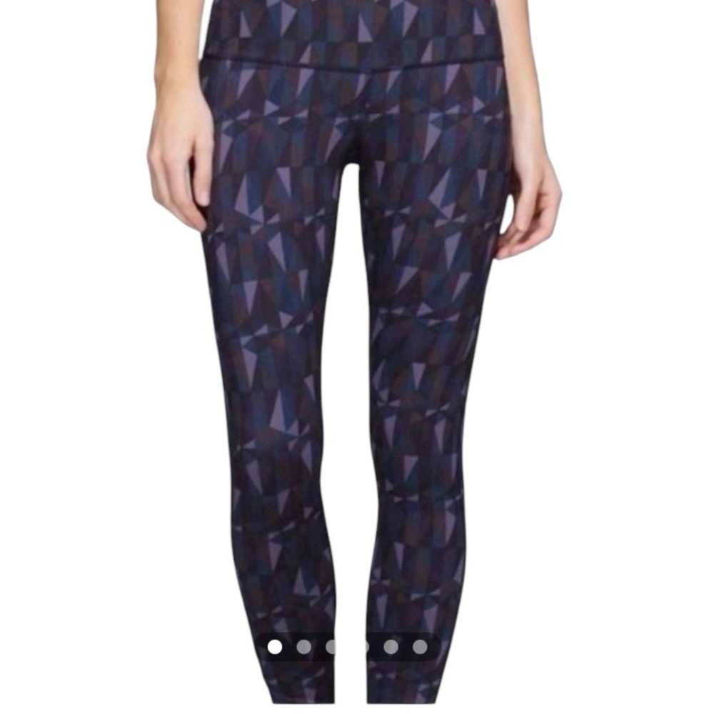 Lululemon Leggings. Geometric Print. Blk, Bl, Bwn, Prpl. Sz. 6 Full Length.